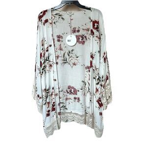 Umgee Kimono Cardigan Med Multicolor Floral Boho Flowy Top Open Front